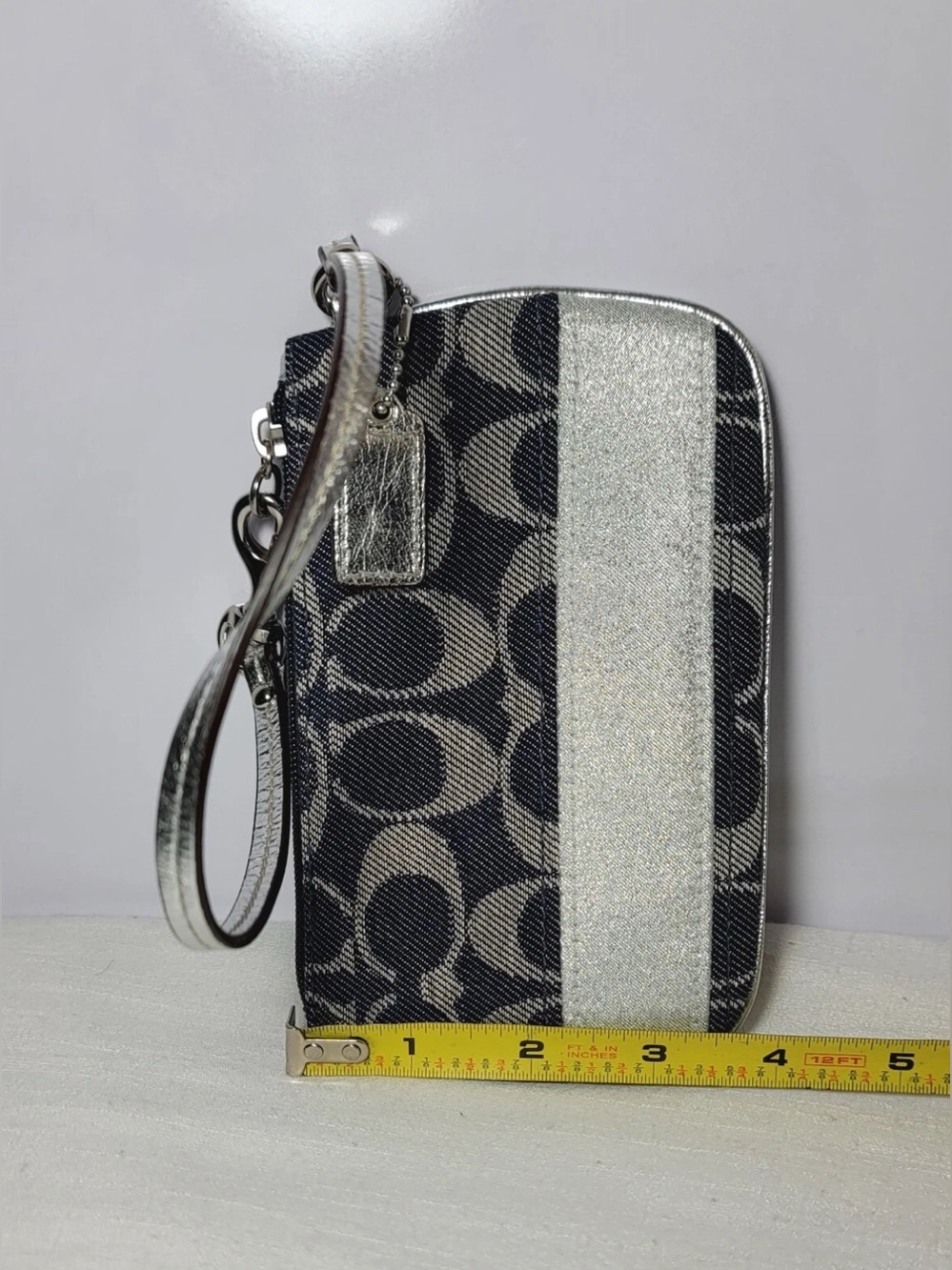 🦋COACH POPPY DENIM STRIPE SILVER Wallet Wristlet 🦋 - Picture 8 of 8